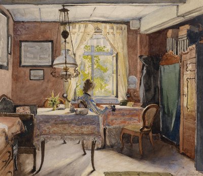 Sunny Interior with a Woman at the Window by Carl Wenzel Zajicek